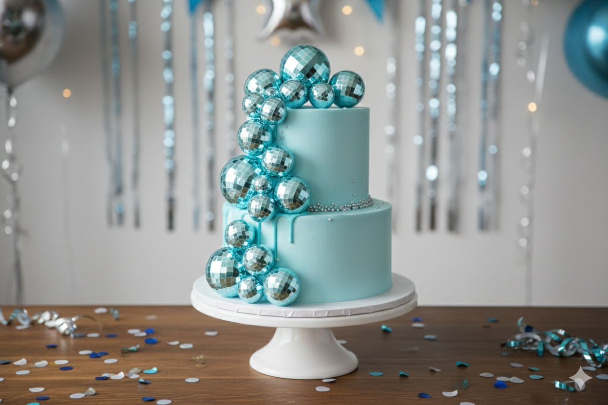 CAKE DECORATION  OR FAUX BALL  DISCO CYAN COLOR  (12 PCS OF SAME  COLOR IN ONE  PACKET)