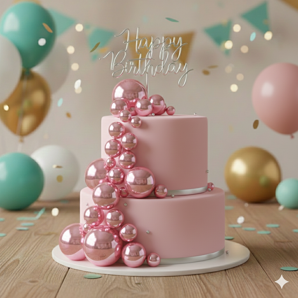 CAKE DECORATION  OR FAUX BALL  DISCO PINK COLOR  (12 PCS OF SAME  COLOR IN ONE  PACKET)