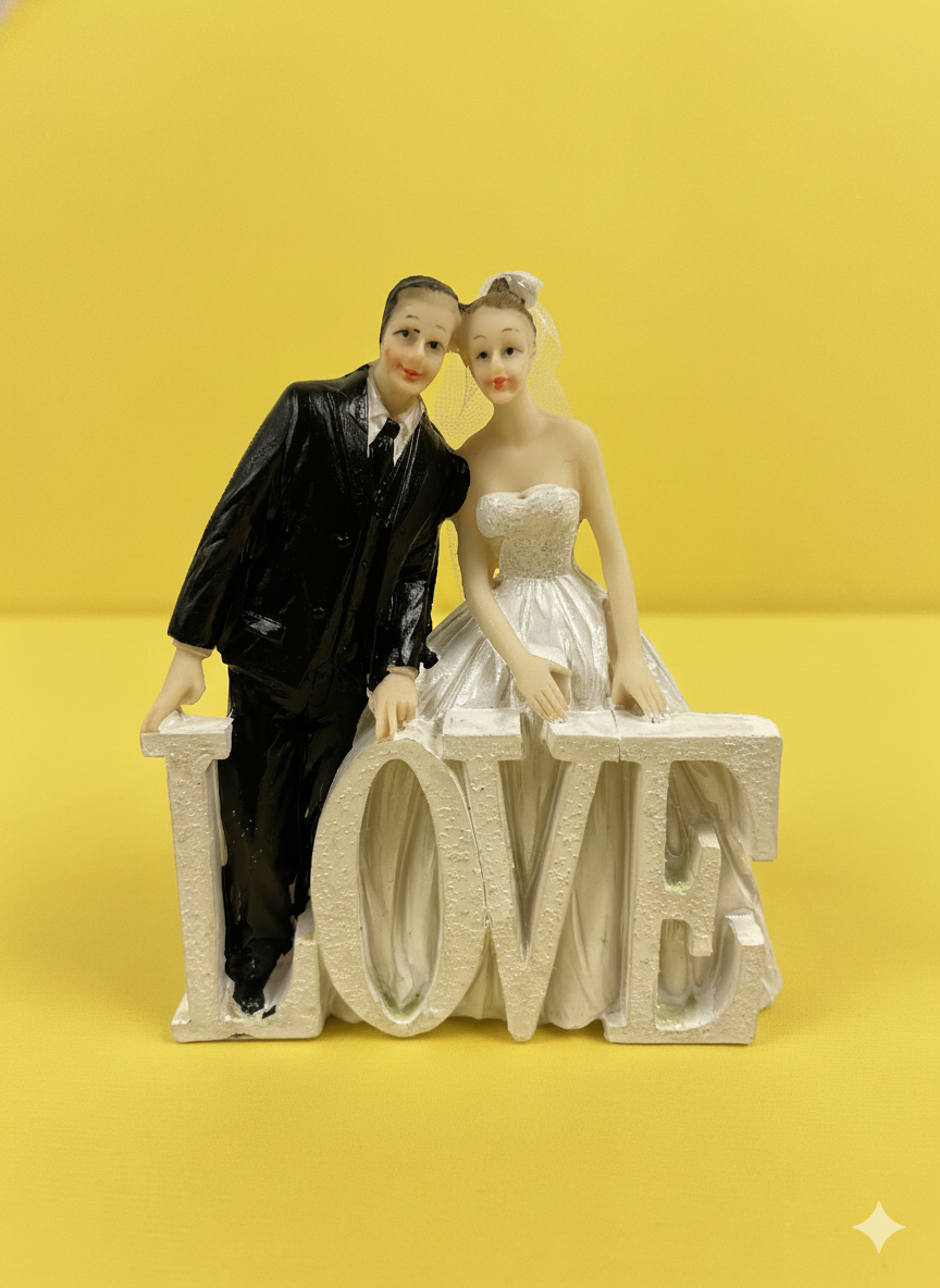 CAKE TOY STATUE  BRIDE AND GROOM  WITH LOVE SIGN 1 PC